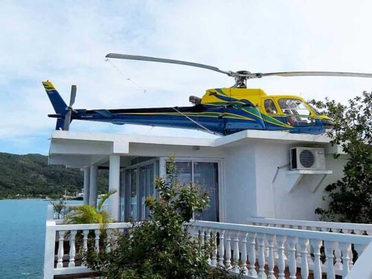 helicopter landing on the helo-pad